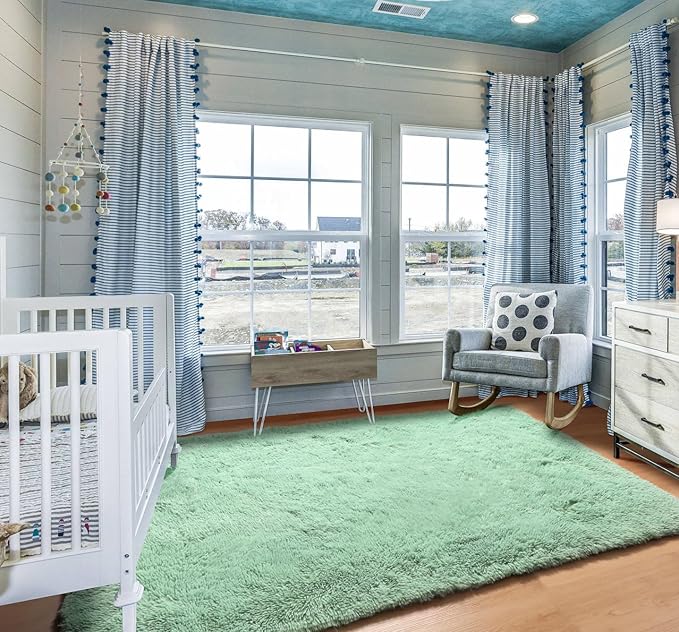ONASAR Sage Green Rugs for Living Room Bedroom, 5x8 Washable Fluffy Bedside Area Rug, Soft Plush Shaggy Indoor Floor Carpet for Nursery Kids Girls Boys Teen Dorm Home Office Decor Aesthetic