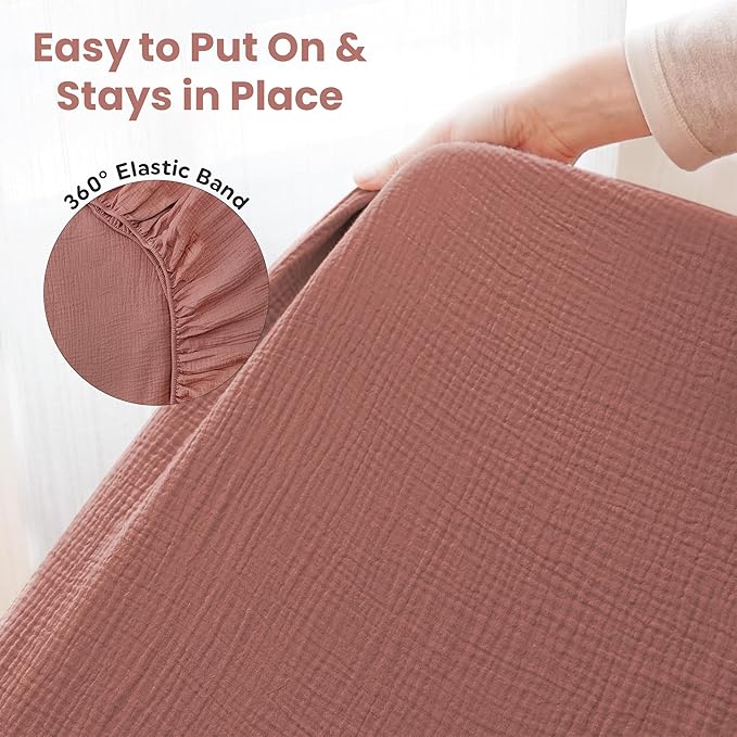 Organic Cotton Muslin Crib Sheets (Set of 2) – Soft & Breathable Fitted Sheets for Boys and Girls, Neutral Colors – Fits Standard Baby Crib Mattress (28 x 52 Inches) (Rust/Ivory)