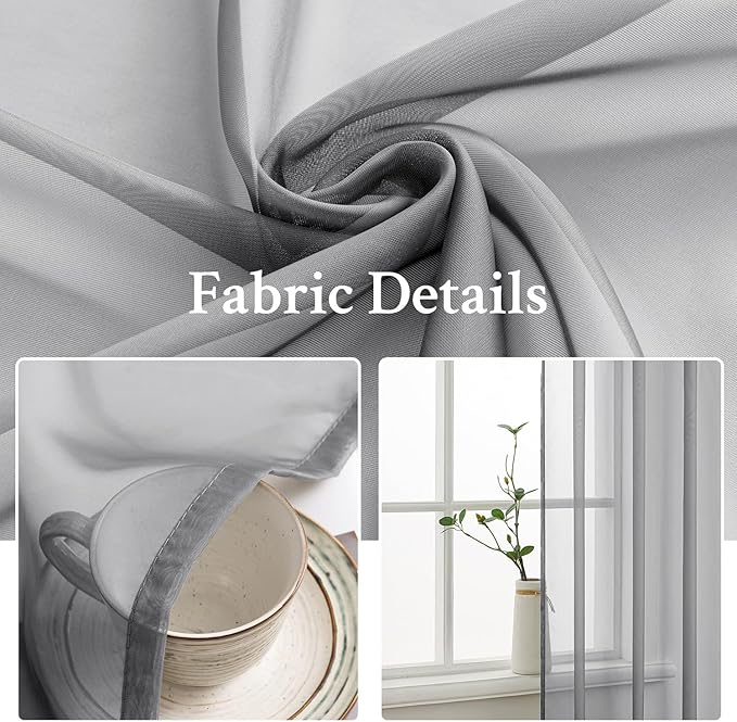 MIULEE 2 Panels Solid Color Sheer Window Curtains Elegant Window Voile Panels/Drapes/Treatment for Bedroom Living Room (54X90 Inches Charcoal Grey)