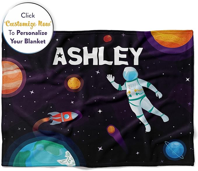 Personalized Kids Astronaut Blanket | Cozy Space Themed Throw | Custom Baby Blanket | Soft Warm Sherpa - 50x60