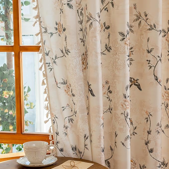 ENJOYBRIDAL Floral 84 Inch Curtains 2 Panel Set Farmhouse Rod Pocket Drapes for Bedroom Boho Cute Rustic Window Curtain Panels Floor Length Living Room Semi Sheer Cottage Vintage Window Treatments
