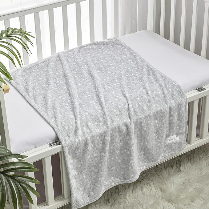CREVENT 2Pcs 30''X40'' Cute Cozy Fluffy Warm Baby Blankets for Infants Toddlers' Bedding Crib Cot Stroller - Grey Cloud + Dream