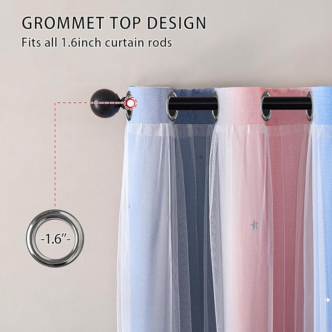 XiDi Blackout Curtains for Girls Bedroom Decor, Ideal for Kids Room with Unicorn Theme Princess Room Decor 63 inches Length Curtains 2 Panels Set Pink/Grey/Blue