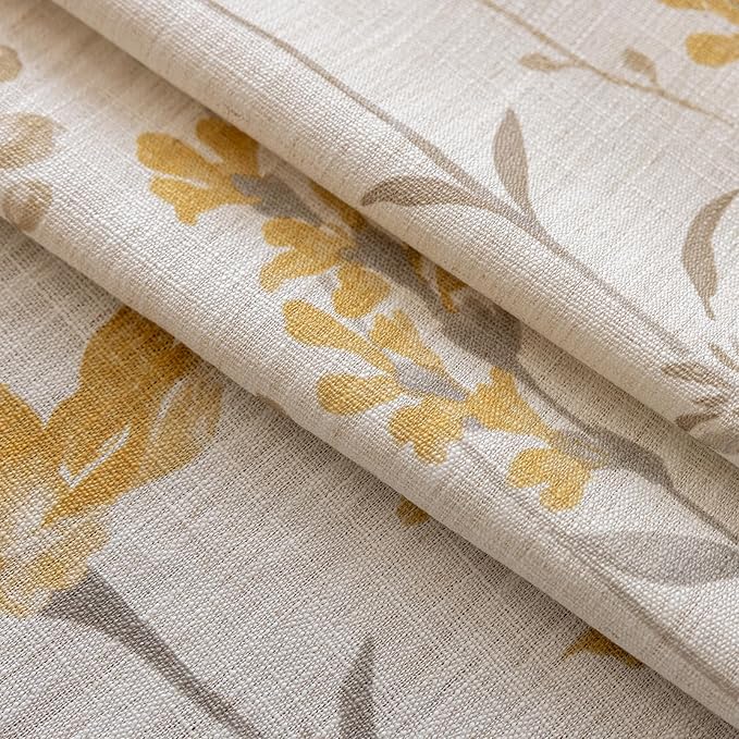 ENJOYBRIDAL Yellow Floral 96 Inch Curtains 2 Panel Set Living Room Long Drapes Bedroom Boho Farmhouse Semi Sheer Window Curtain Panels Rod Pocket Cute Tassel Dining Room Window Treatments