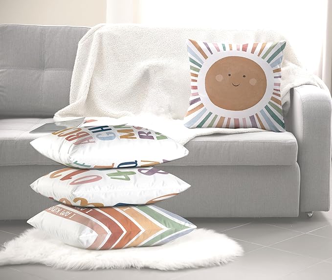 Kids Playroom Decor,Boho Sun Alphabet Throw Pillow Covers,Kids Reading Nook Decor Pillowcase for Classroom Playroom Nursery,18x18 Inch Pillowcase Set of 4