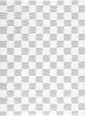 BoutiqueRugs Atira Modern Checkered Shag Area Rug - High Pile Fluffy Shaggy Carpet -Kids Room, Nursery, Living Room Shaggy Carpet - Light Gray, Cream, White - 6'7" X 9'6" (6x9)