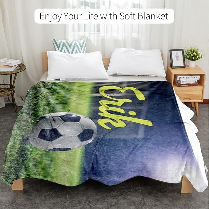 Personalized Baby Balll Soft Blanket: Custom Kids Soccer Design Blanket with Name and Number - Bedding Gifts for Infants Toddlers Adults 30x40inch