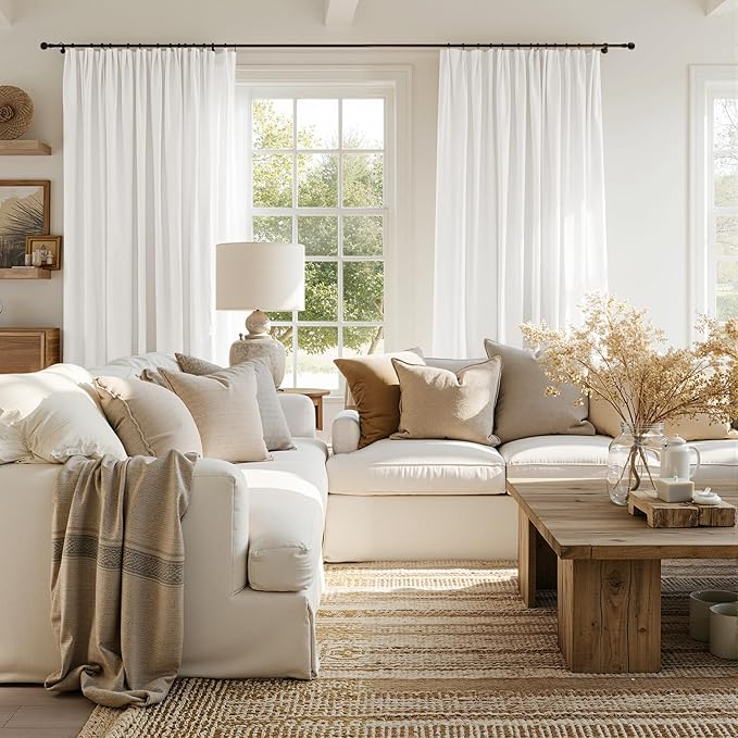 jinchan Linen Blend Curtain 120 inch Extra Long 1 Panel Extra Long for Sliding Door, Light Filtering 100 inch Extra Wide Patio Door Drape with Rod Pocket Back Tab(100W x 120L, Off White)