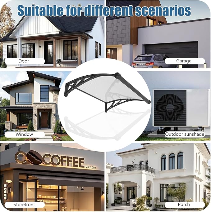 40''*120'' Window and Door Exterior, UV/Rain/Snow/Sunlight Protection Sheet,UPF 50+ Polycarbonate Overhang Canopy,House Overdoor Awnings for Door Entrance Outside/Patio/Porch/Deck