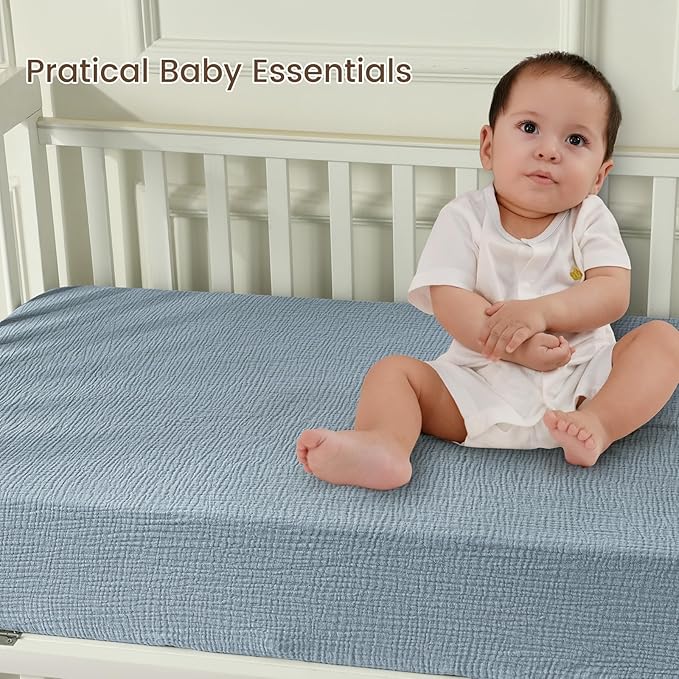 david's kids Muslin Crib Sheets for Boys Girls, 2 Pack 100% Cotton Soft Breathable Fitted Baby Neutral Sheet Set, Standard 52"x28" Crib and Toddler Mattress, Sage Green & Dusty Blue