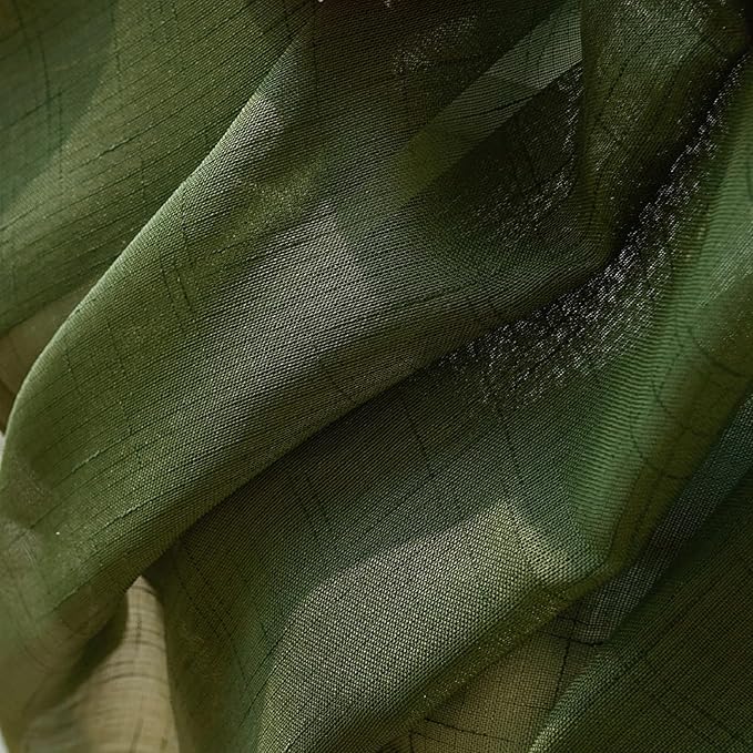 Olive Green Sheer Curtains 84 Inches Long 2 Panels, Dark Textured Linen Look See Through Drapes, Thin Light Filtering Window Treatments, DIY Pinch Pleat Sliding Glass Door Curtain