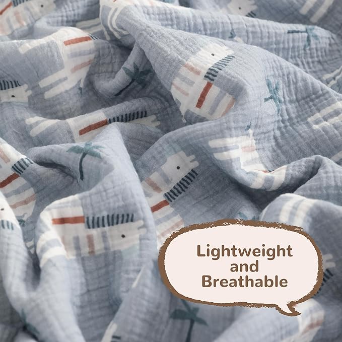 NTBAY 2 Layer Muslin Cotton Baby Swaddle Blanket, 42x60 Soft and Breathable Receiving for Newborns and Infants, Perfect for Crib, Stroller, Travel, Lightweight Nursery Blanket, Palm and Zebra