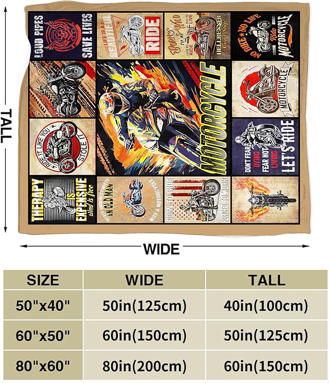 Motorcycle Blanket Ride Gifts for Girls Motorcycle Rider Boys Woman Kids Motorcycles Lover Sport Throw Blankets Soft Blanket Warm Fleece Flannel Plush Blankets for Bed Sofa Couch 60"x80"