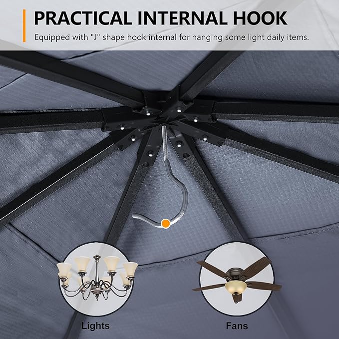 ABCCANOPY Outdoor Patio Gazebo 11x11 - Single Roof Canopy with Mosquito Netting for Backyard, Deck, Garden, Lawn, Dark Gray