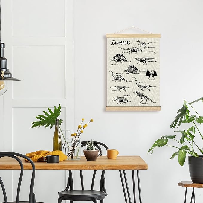 BCUANGD Dinosaur Dino Skeleton Wall Decor - Baby Toddler Boys Room Wall Art Poster Hanger with Wood Frames, Inspirational Wall Hanging Canvas Decor for Kids Room Playroom Nursery Bedroom, 12x16 Inches