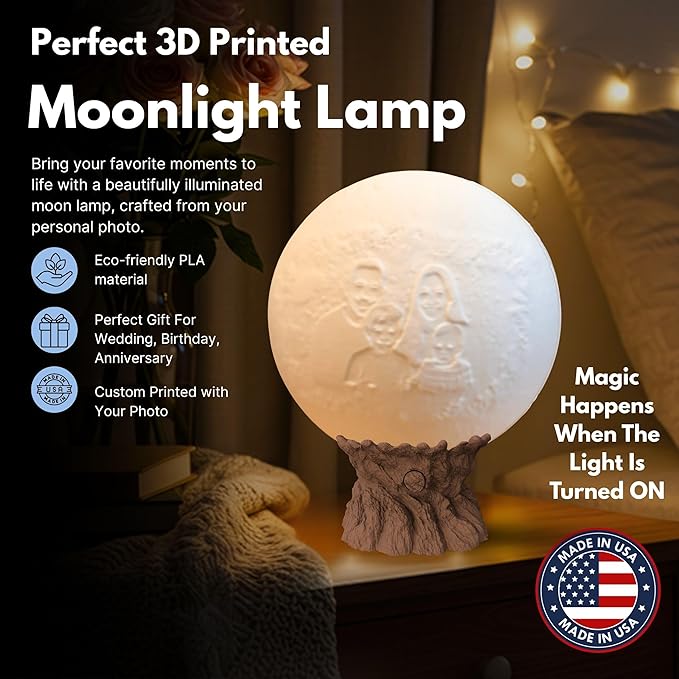 Personalized Christmas Moon Lamp with Custom Photo & Text – Moon Light for Holidays, Christmas Decor, Stocking Stuffers & Family Keepsakes | Christmas Gift for Family, Couples, Kids & Friends