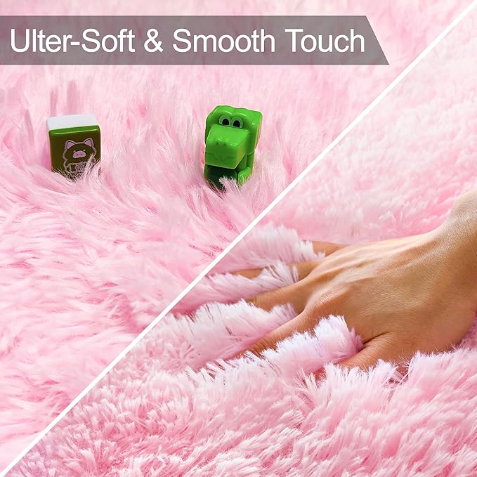 8x10 Pink Area Rugs for Bedroom Girls Room, Tie-Dyed Fluffy Pink Rug for Bedroom Living Room Big Shag Carpet, Ultra Soft Plush Thick Furry Rug Non Slip for Girls Kids Nursery Room Dorm