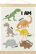 BCUANGD Dinosaurs Dino Wall Decor - Inspirational Boys Room Wall Art Poster Hanger with Wood Frames, Toddler Baby Mental Health Wall Hanging Canvas Decor for Kids Room Nursery Bedroom, 12x16 Inches