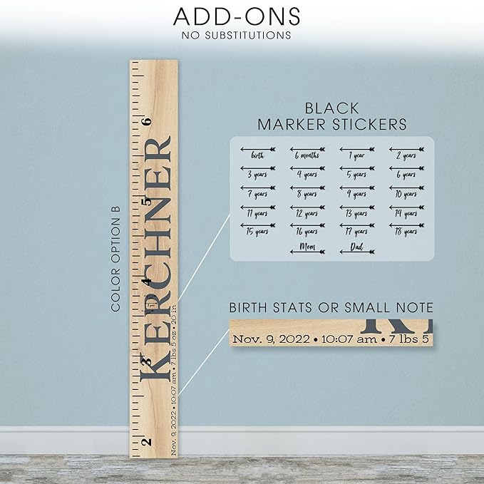 Wooden Kids Growth Height Chart Ruler for Boys and Girls Painted (The Kerchner) by Back40Life
