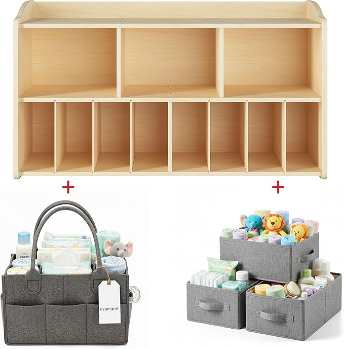 evamarie Diaper storage organizer + 1 nursery storage basket + 3 fabric storage bins | cubbies for daycare | wall mounted cubby storage | wall diaper shelf organizer | Diaper storage Bunddle