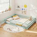 KOMFOTT Full Size Wood Floor Bed with Door & Fence, Montessori Bed Frame with Full Length Safety Guardrails, Door & Latch, Wooden Montessori Floor Bed for Kids, Girls, Boys (Full,Light Green)