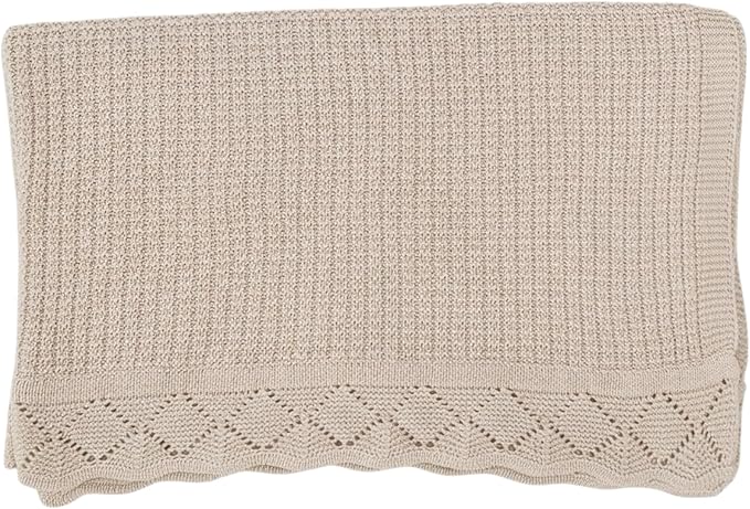 Baby Knit Blanket, 100% Cotton Waffle Patterns, Soft, Cozy, Lightweight Swaddle for Newborn & Infant Swaddling Beige Neutral, Perfect Baby Shower Ideas Beige 30x30