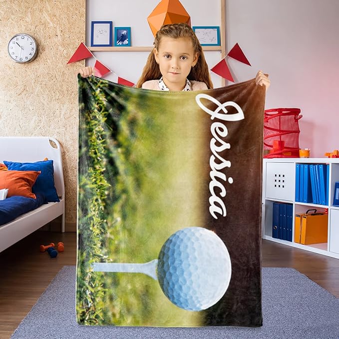 Personalized Golf Blanket Name and Number: Custom Golf Throw Blankets Super Soft Flannel Customized Name Softball Gifts for Kids Boys Girls Women Men Golf Lover(60" x 80" for Adult)