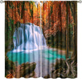 Autumn Forest Waterfall Blackout Curtains, Fall Leaves Trees Jungle Country Nature Landscape Window Drapes, for Bedroom Living Room 42" W X 45" L