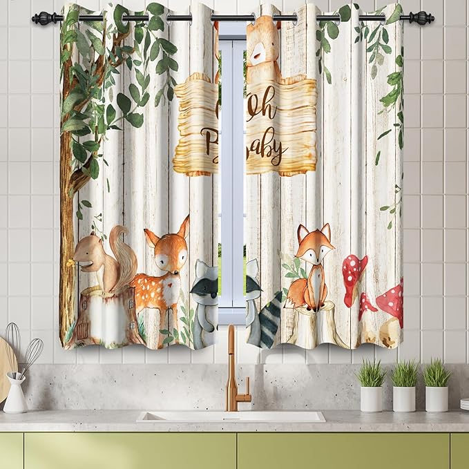 Renaiss 26 x 36 Inch African Safari Baby Curtains Grommet Blackout Window Curtain Planks Animals Tropical Tree Stump Fox Squirrel Mushrooms Print Window Treatment for Kids Boys Bedroom Decor 2 Panels