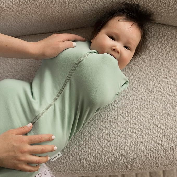 Tiny Twinkle Baby Sleep Sack 0-3 Months 1.0 TOG, Cotton & Elastane Wearable Blanket, Swaddle Transition Micro-Fleece, Machine Washable (Sage)