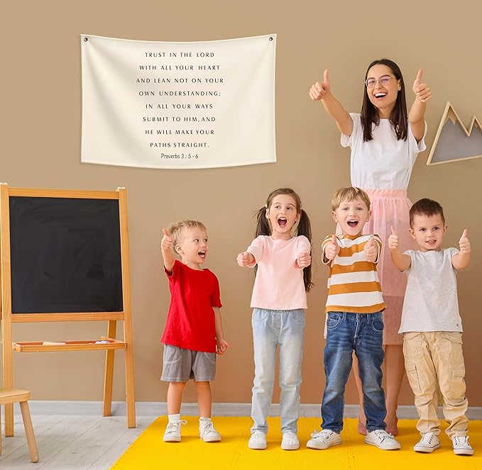 Trust in the Lord Christian Bible Verse Scripture Rectangular Canvas Banner-Flag Poster Wall Sign Decor for Toddler Boy Girl Kids,Nursery Baby Room Bedroom Decor-Baby Shower Birthday Christmas Gift