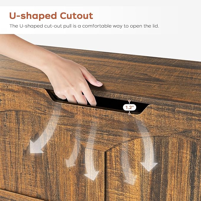 Storage Chest, 31.5" Storage Bench with 2 Safety Hinges, Farmhouse Style, 31.5 x 15.7 x 18.3 Inches, U-Shaped Opening for Entryway, Bedroom, Living Room, Supports 330 lb, Rustic Brown