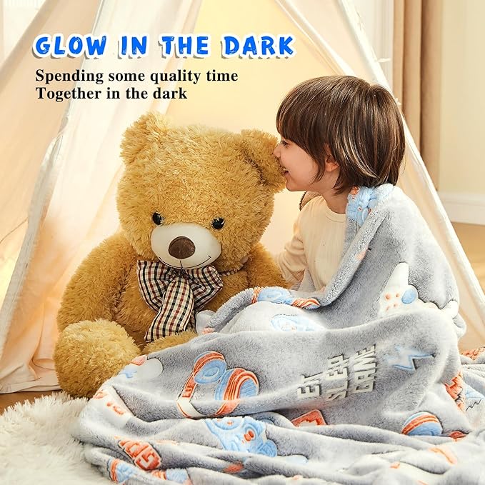 inhand Glow in The Dark Blanket Gaming Gifts for Boys Controller Kids Throw Gamer Blanket Gamer Toys for Kids Boys Game Gamepad Presents Birthday Easter Halloween Grey 40"x60"