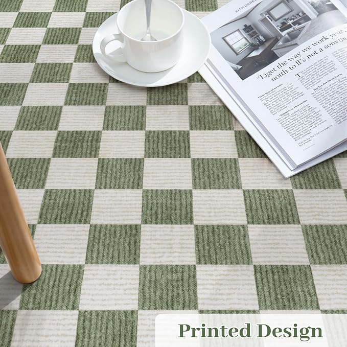 LIVEBOX 10x14 Area Rugs for Living Room, Checkered Non-Slip Washable Rugs, Farmhouse Neutral Classic Geometric Pattern Large Boys Area Rug for Bedroom, Carpet for Dining Room Office (Green,10'x14')