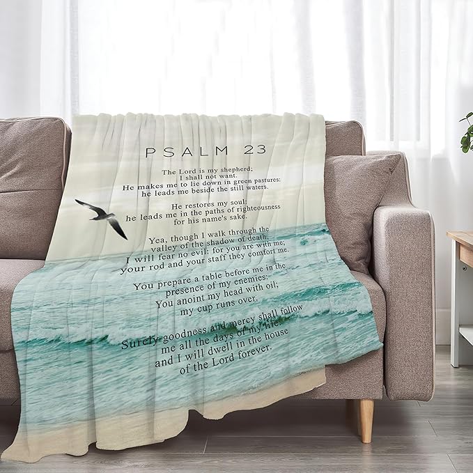 Christian Bible Psalm 23 Throw Blanket - Religious Verse Gifts and Decor for Girls, Women, Men, Kids, Adults - Soft Warm Cozy Fleece for Couch, Sofa, Bed 50"x40"