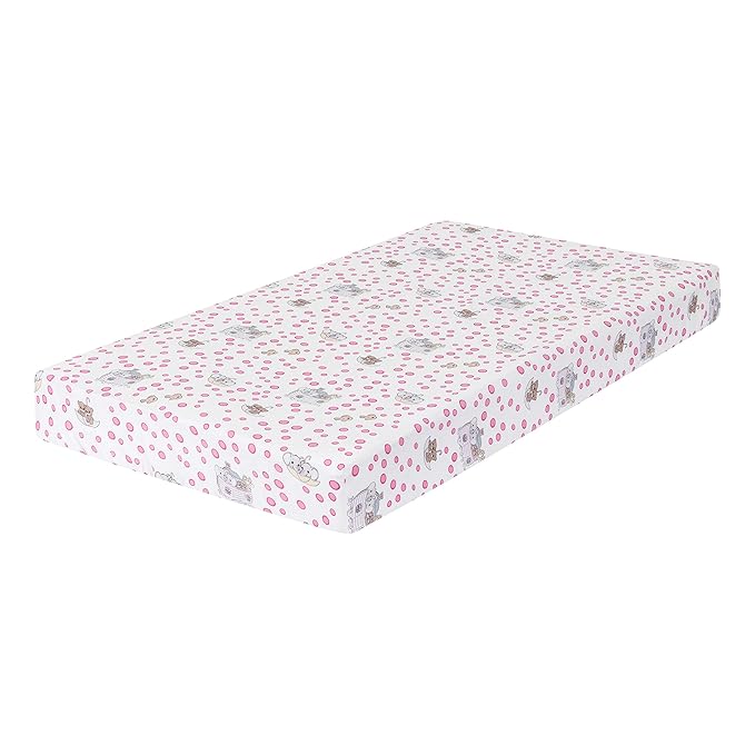 Precious Moments Noah’s Ark Fitted Crib Sheet 2 Pack for Baby Girl by Everyday Kids; 1 Animals on the Ark Printed Crib Sheet and 1 Solid Bright Pink; Adorable Wildlife Elephants, Giraffes, Bears Print