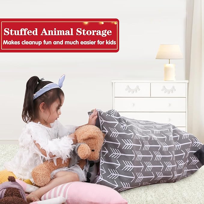 Jorbest Stuffed Animal Storage Bean Bag Chair for Kids and Adults, Stuffed Animal Bean Bag, Premium Canvas Stuffie Seat - COVER ONLY (Grey with White Arrows 200 L/52 Gal)
