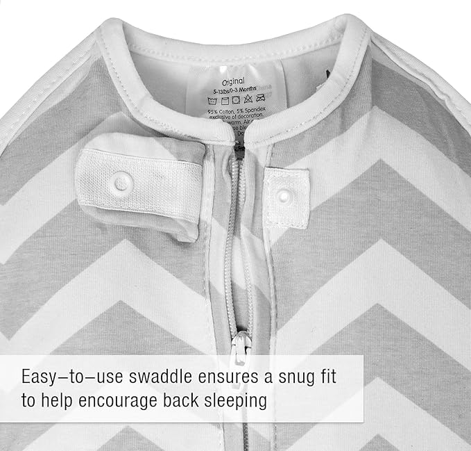 Woombie Original Baby Swaddling Blanket - Self-Soothing, Cotton Baby Swaddle with Zipper - Wearable Newborn Blanket, Sleep Gray Chevron, 14-19 lbs