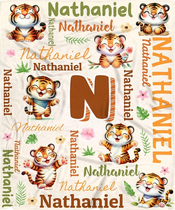 Personalized Custom Tiger Preschool Blanket Gifts for Baby Toddler Kids Boys Girls - Customized Tiger Super Soft Lightweight Flannel Sheets Decor for Crib Nap Couch - 30"x40" for Baby/Pets