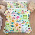 Rainbow Comforter Set Queen Size Cartoon Frogs Bedding Sets for Girls Kids Women Boys Flowers Butterfly Bees Snails Insects Cute Kawaii Quilt 1 Comforter + 2 Pillow Cases