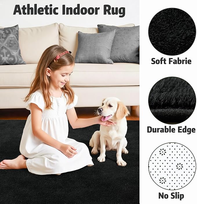 Chicrug 2x4 Minimalist Washable Runner Rugs for Bedroom Hallway, Modern Soft Memory Foam Rug for Kids Nursery, Throw Small Runner Carpet for Dorm Kitchen Bedside Entryway Decor, Black