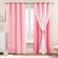 XiDi Pink Curtains for Kids Girls Bedroom 2 Panels Blackout Double Layer Curtains with Sheer Overlay 72 Inches Length for Nursery Princess Room Star Cut Out Home Decor Grommet Window Drapes W52 X L72