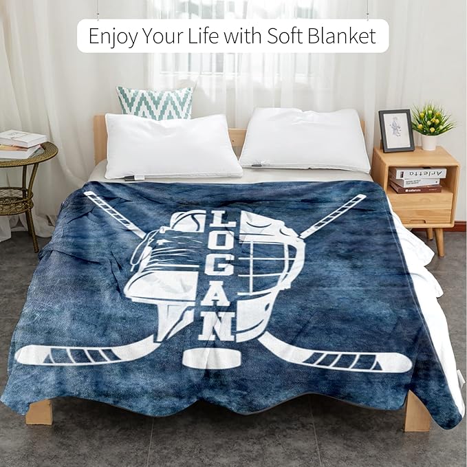 Custom Name Number Hockey Blanket: Personalized Gift for 0-3 Months Baby Nursery Blankets - Toddler Kids Boy Girl Adults Bedding Essentials(30 * 40inch)