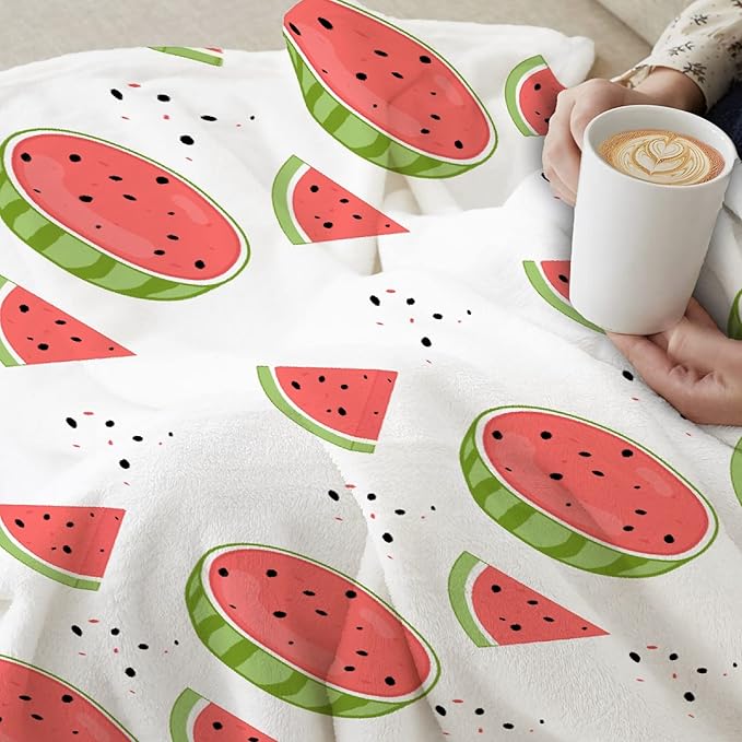 Thuswarm Watercolor Watermelon Fruit Print Flannel Throw Blanket Warm Cozy Soft Funny Print Blankets for Bed Couch Sofa Room Decoration Gifts 40”×30” XSmall for Pets