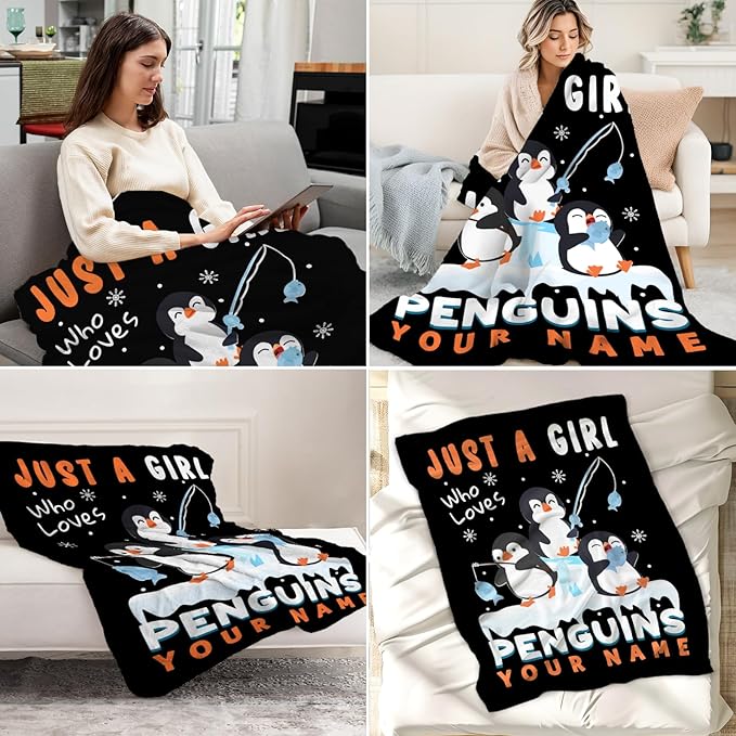 Custom Penguin Blanket for Kids - 30" x 40" Inches Cute Throw Blanket Gifts for Girls Boys - Black Soft Warm Throws for Sofa, Lap & Office