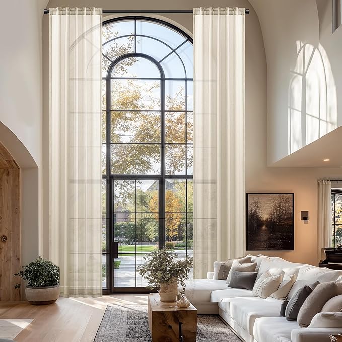 Dreaming Casa Taupe Sheer Curtains 204 Inches Long, Rod Pocket & Back Tab Light Filtering Textured Sheers for Living Room Bedroom, 2 Panels, Each 52" W x 204" L