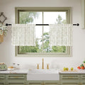 Anmao Vintage Lace Kitchen Curtains 18 Inches Long 2 Panels, Romantic Semi Sheer Floral Over Sink Lacy Cafe Curtain, Elegant Window Short Small Drapes, 55W x 18L, Ivory