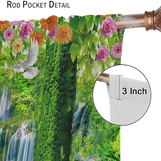Jungle Nature Blackout Window Curtains, Trees Scenic Waterfall and River Spring Pattern Print Window Drapes, for Living Room Bedroom 84x84in