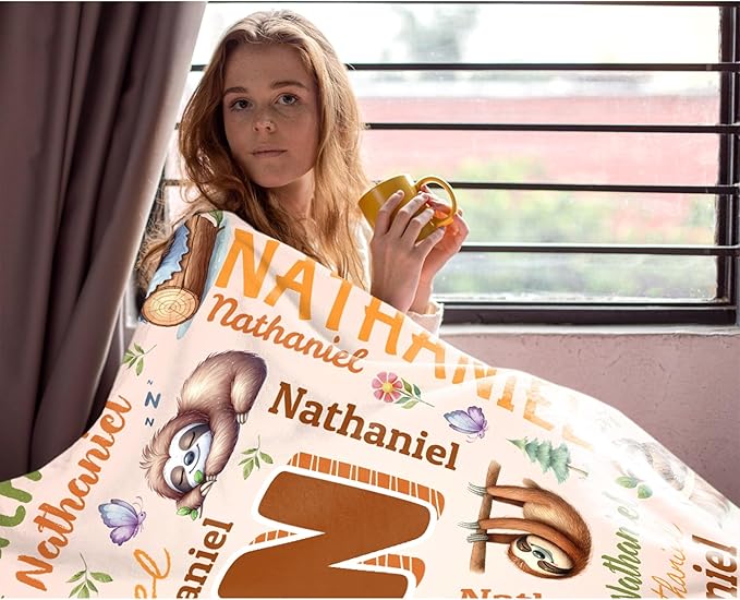 Personalized Custom Sloth Preschool Blanket Gifts for Baby Toddler Kids Boys Girls - Customized Sloth Super Soft Lightweight Flannel Sheets Decor for Crib Nap Couch - 40"x50" for Kids/Children