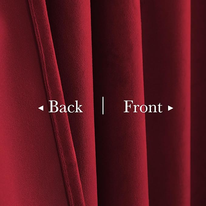 StangH Red Velvet Curtains 52x105 inches Long for Living Room, Thermal Insulated Room Darkening Drapes for Bedroom Home Theater, Christmas Decor Back Tab, 2 Panels